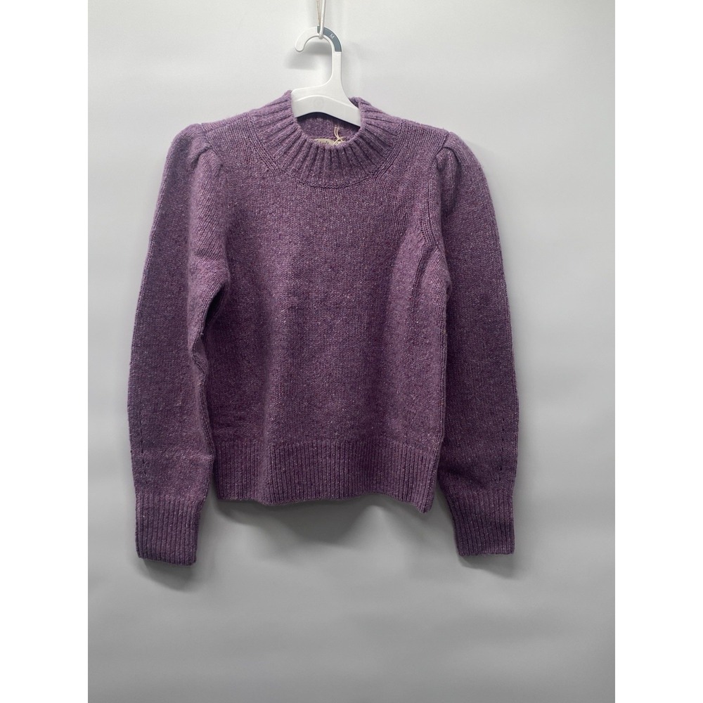 Faherty Women's Boone Merino Wool‎ & Alpaca Blend Sweater Purple Puff Sleeve XS - Picture 2 of 6